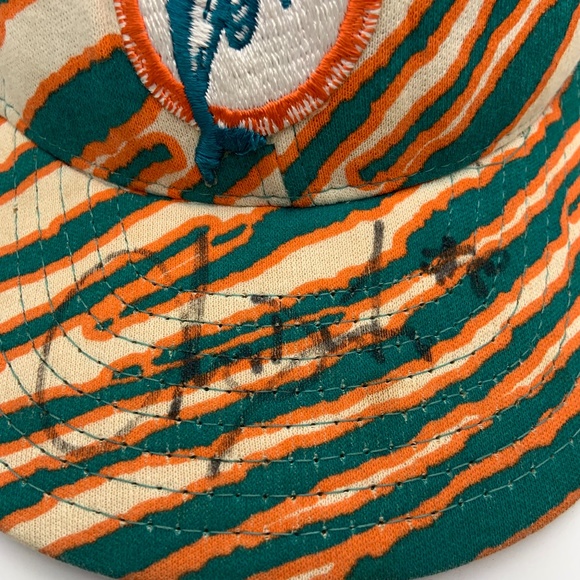 VTG 90s Zubaz Miami Dolphins Retro Logo Zebra Pattern Snapback Hat Autographed - Picture 4 of 16